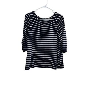 Talbots Woman Plus Size X Navy Blue White Striped Boat Neck 3/4 Sleeve Knit Top